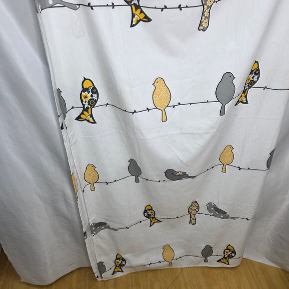 Yellow, Black  & Gray Birds Pattern Bathroom Shower Curtain 72 W x 72 L - Picture 8 of 9